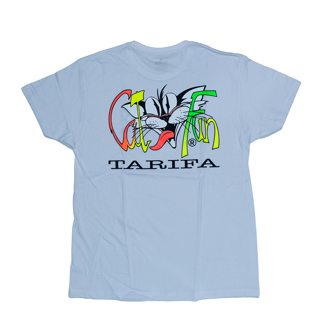Susurro masilla Monótono Camiseta Catfun por Surfer Tarifa Blanca - Surfertarifa